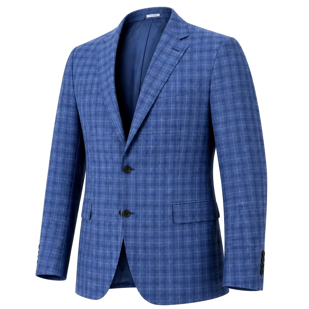 Ralph Lauren Blazer Men 50R Blue Plaid Wool Blend 2 Button Notched Dual Vented